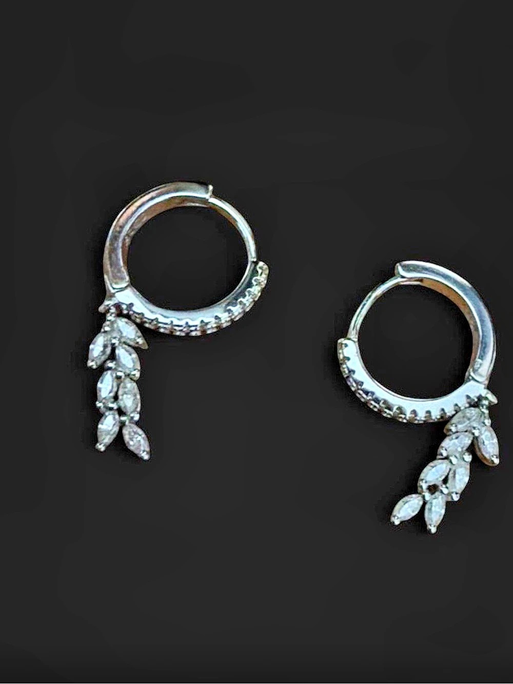 925 Silver Moissanite Leaf Drop Huggie Earrings